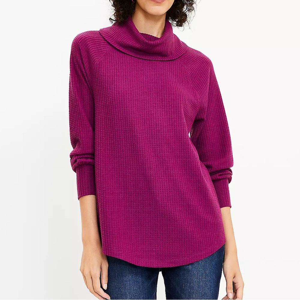 LOFT Waffle Cowl Neck Tunic Top